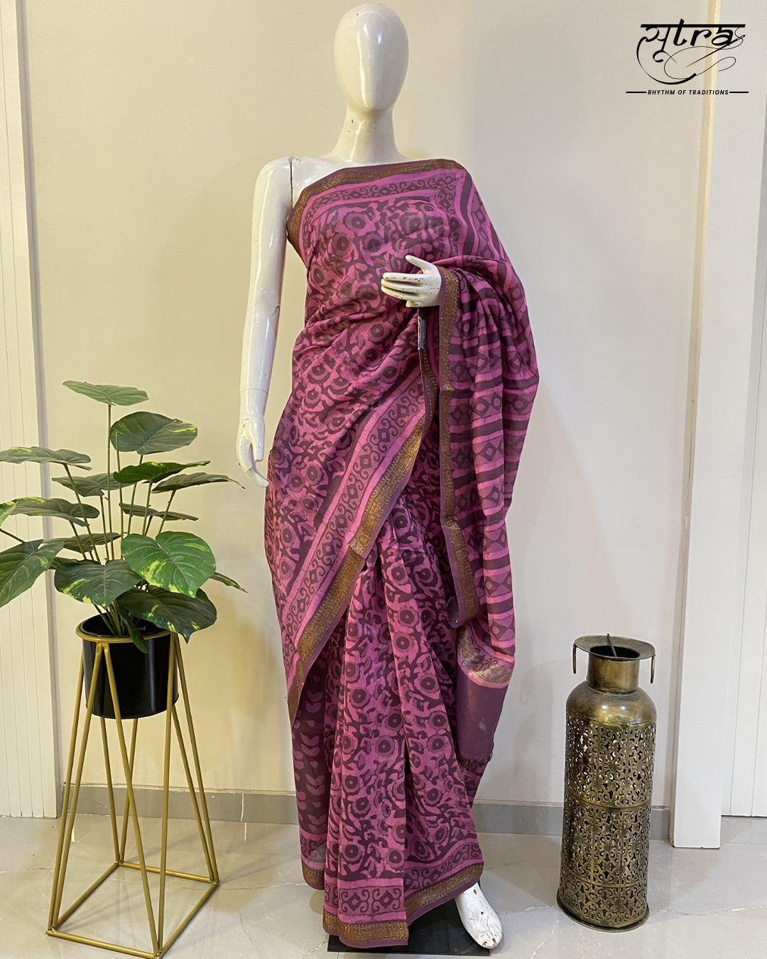 Muslin Cotton Handblock Saree - Sutra Saree