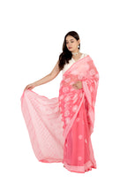 Salmon Pink Georgette Saree with Lucknowi Work