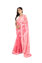 Salmon Pink Georgette Saree with Lucknowi Work