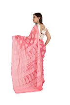Salmon Pink Georgette Saree with Lucknowi Work