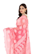 Salmon Pink Georgette Saree with Lucknowi Work