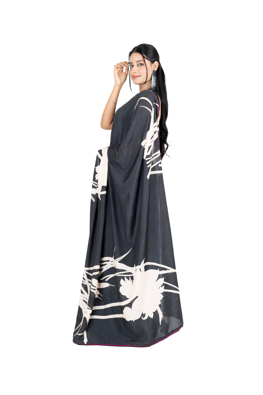 Black Muslin Saree with Abstract Print
