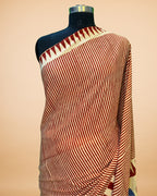 Red & Cream Muslin-Cotton Saree with Stripes and Dot Print Pallu
