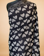 Black Cotton Saree with Handblock Print