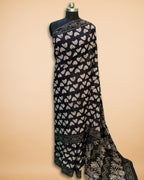 Black Cotton Saree with Handblock Print