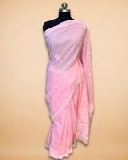 Baby Pink Cotton Saree with Lucknowi Work