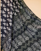 Black Cotton Saree with Handblock Print