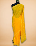Yellow Cotton Saree with Lucknowi Work