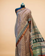 Chanderi Silk Saree with Maheshwari Print & Handblock Pallu
