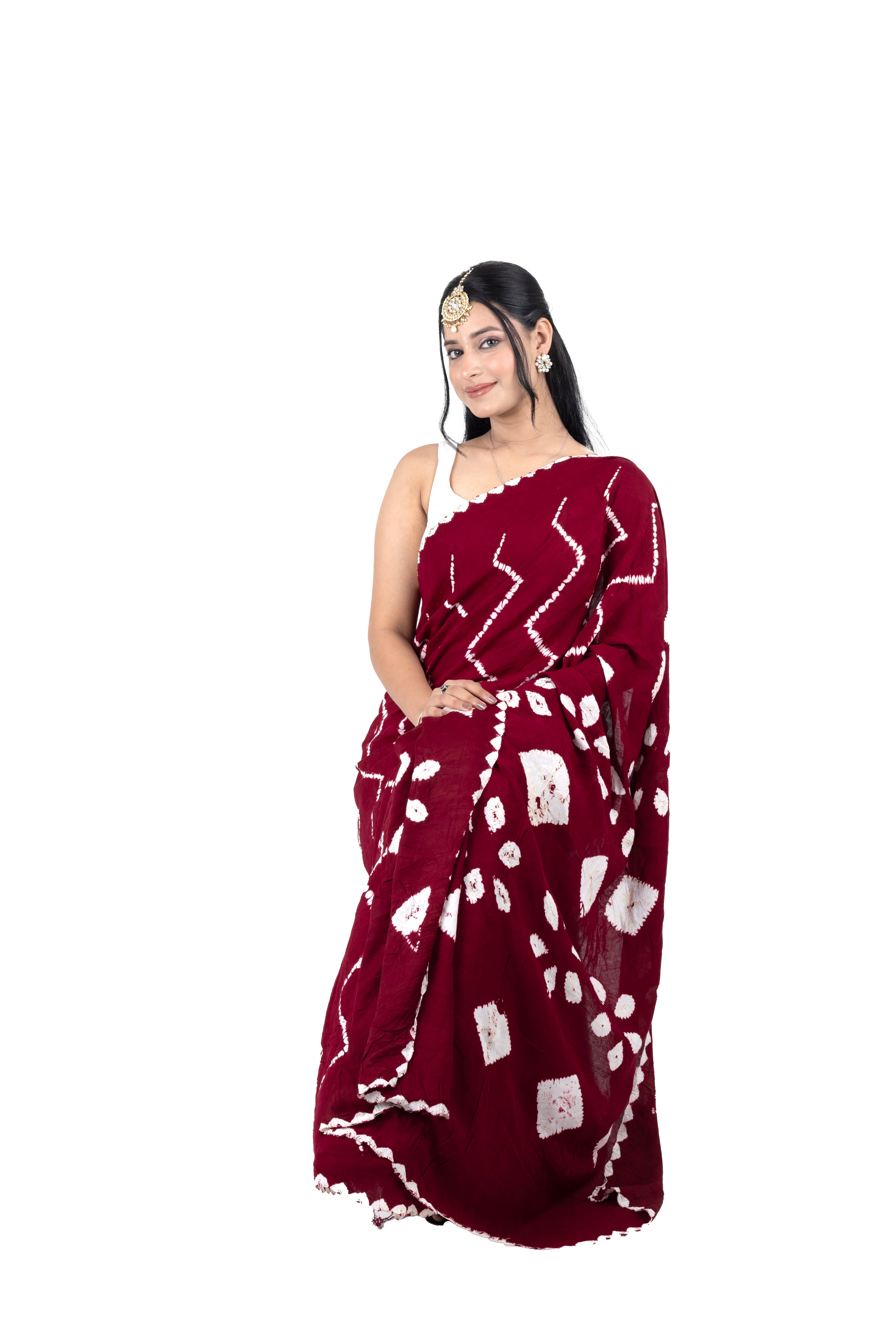 Maroon Bandhej Modal Silk Saree with Bandhani Pallu