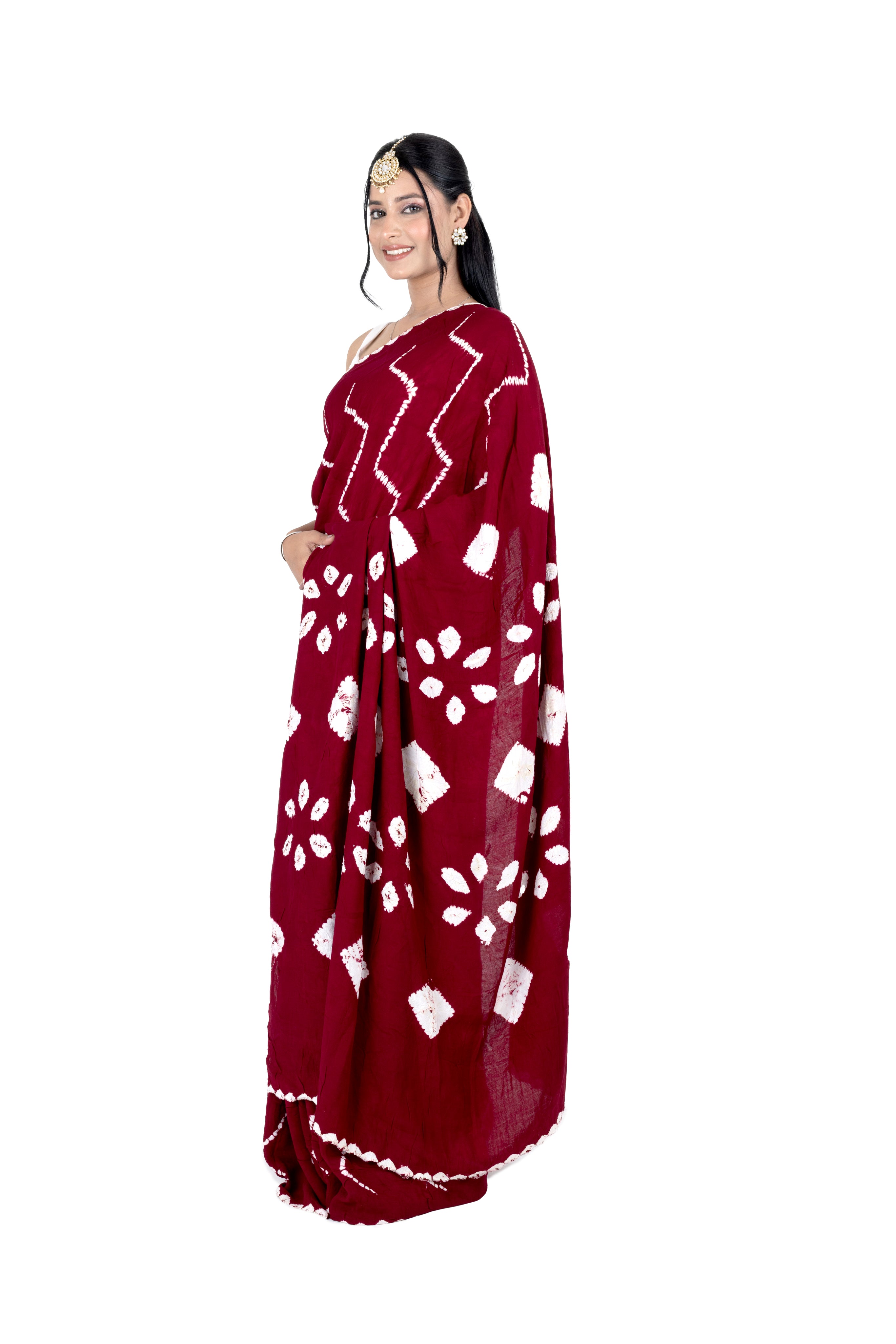 Maroon Bandhej Modal Silk Saree with Bandhani Pallu