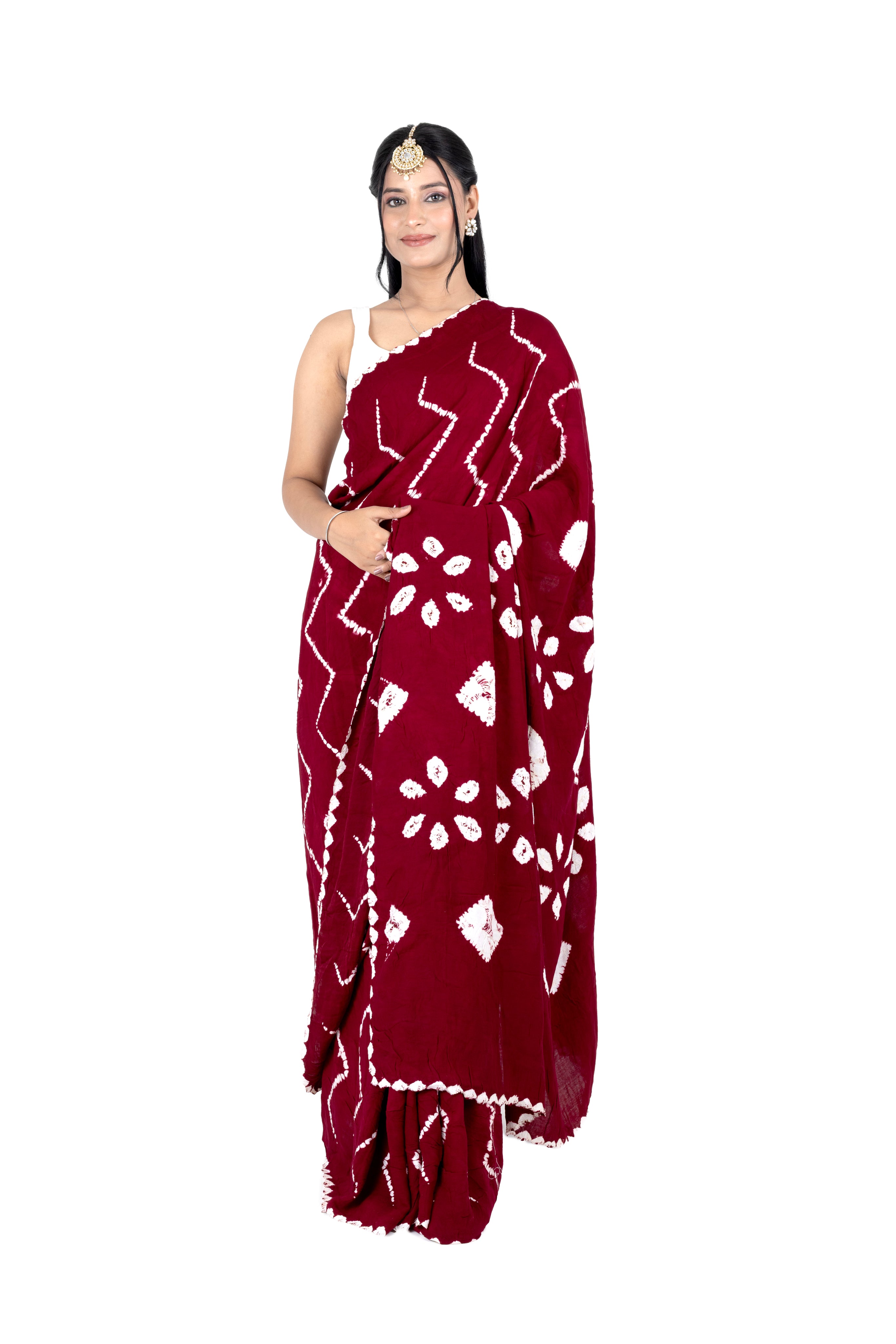 Maroon Bandhej Modal Silk Saree with Bandhani Pallu