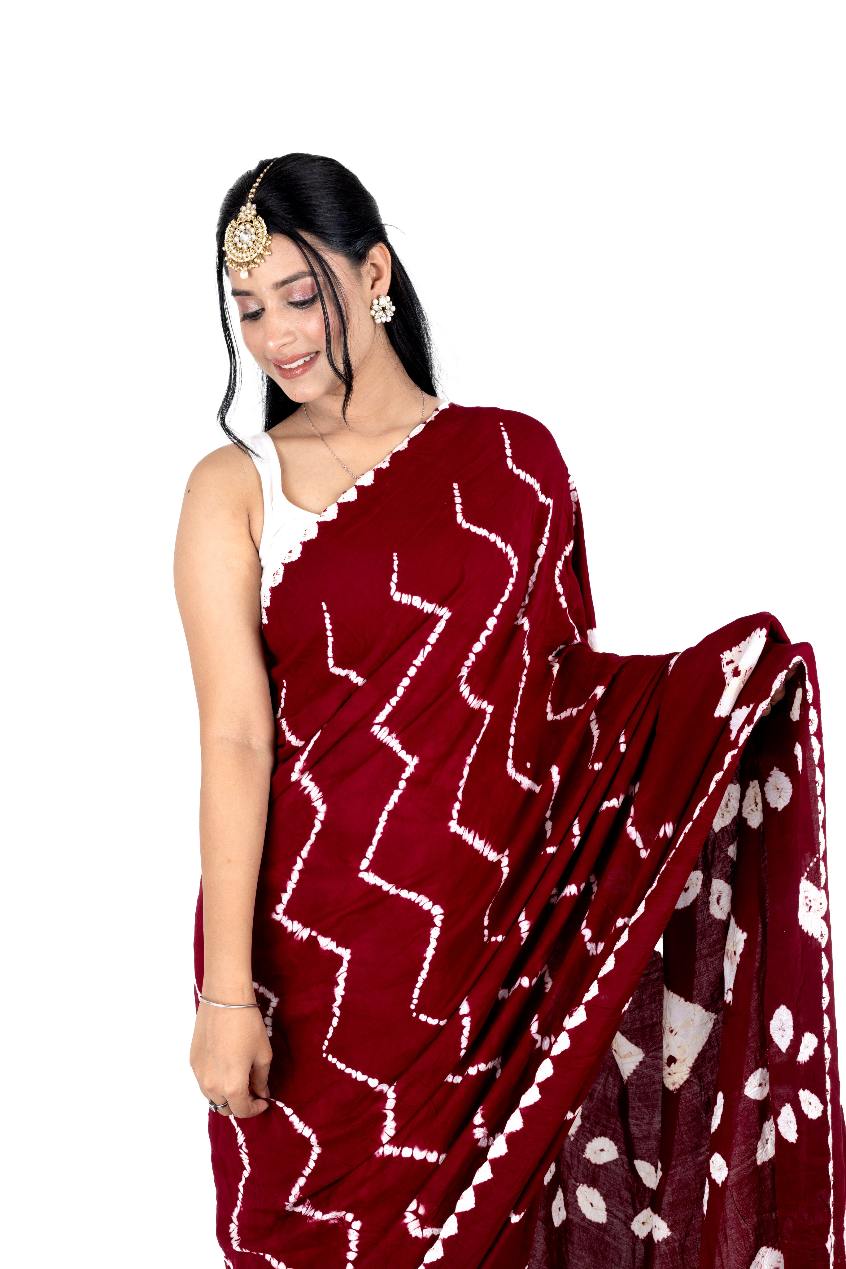 Maroon Bandhej Modal Silk Saree with Bandhani Pallu