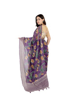 Purple Soft Cotton Saree with Floral Katha Work