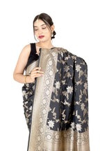Black Banarasi Silk Saree with Golden Zari Border