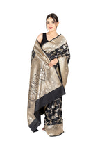 Black Banarasi Silk Saree with Golden Zari Border