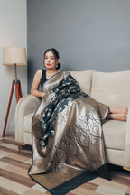 Black Banarasi Silk Saree with Golden Zari Border
