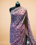 Pink Cotton Saree with Katha Work