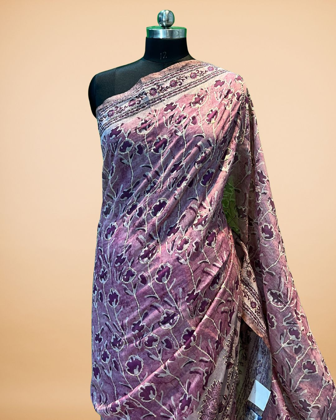 Pink Cotton Saree with Katha Work
