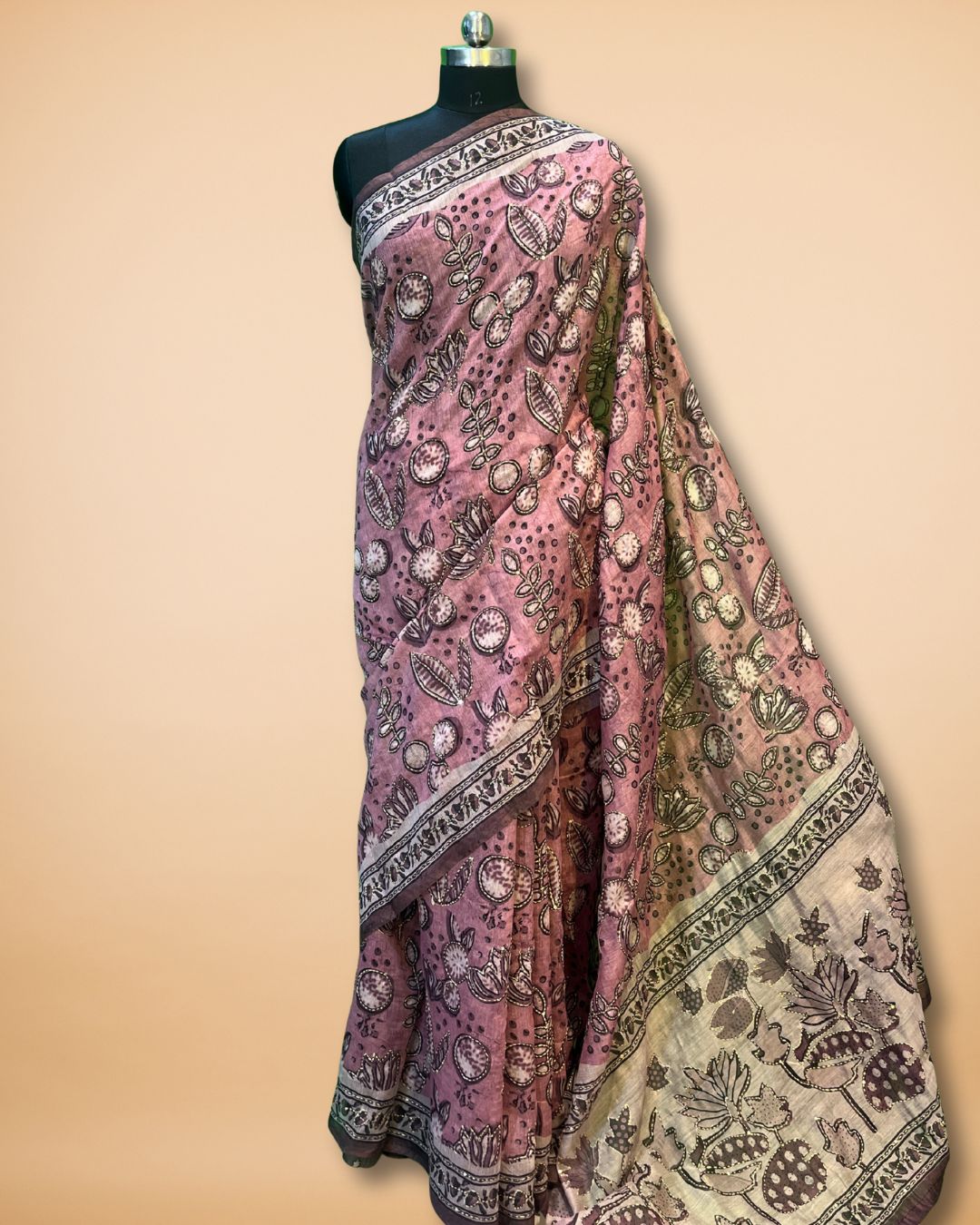 Onion Pink Cotton Saree with Katha Work