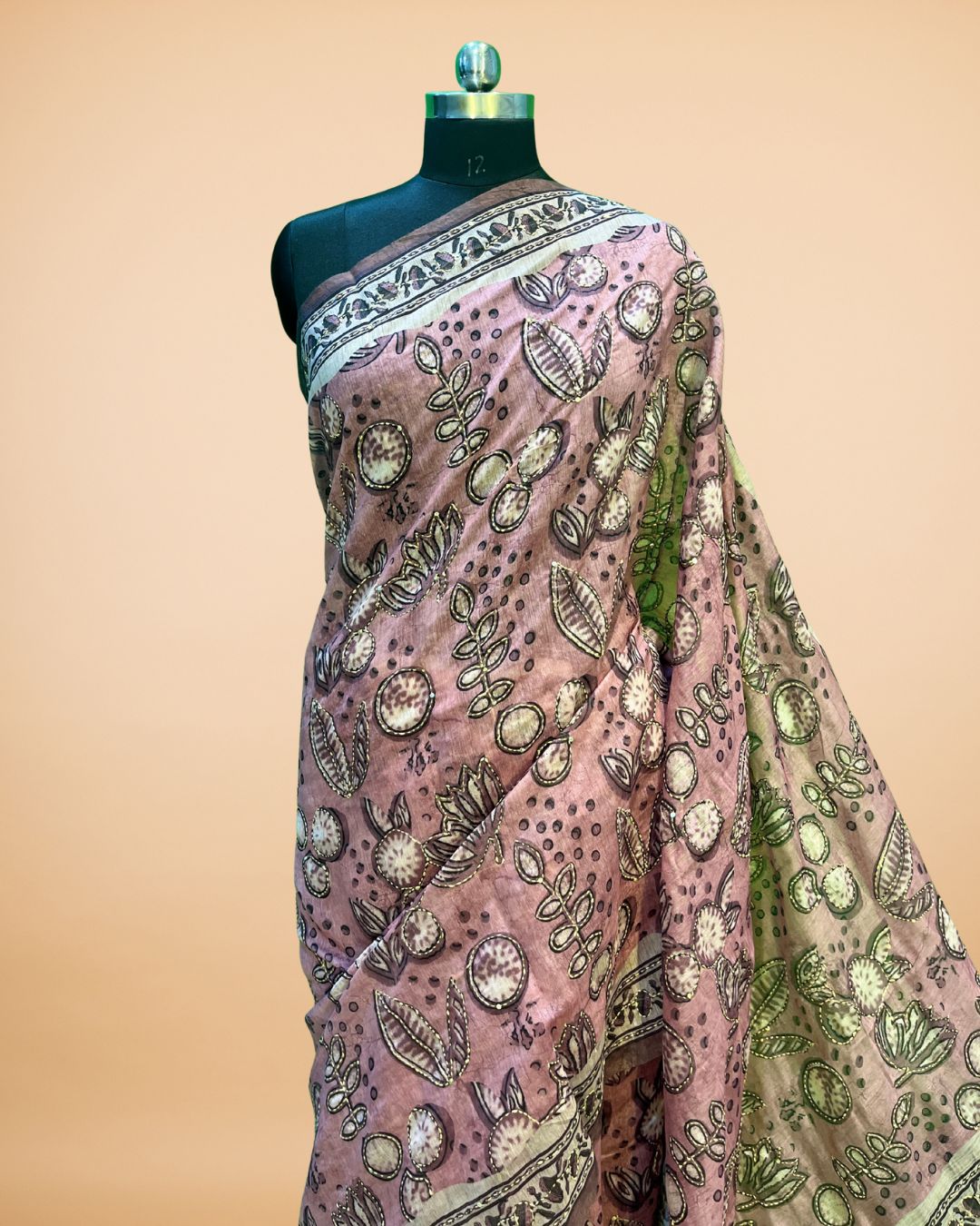 Onion Pink Cotton Saree with Katha Work