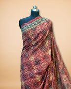 Brick Red Katha Work Cotton Saree
