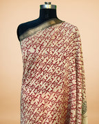 Beige Chanderi-Cotton Saree with Handblock Print