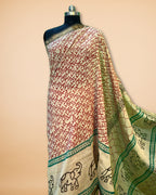 Beige Chanderi-Cotton Saree with Handblock Print