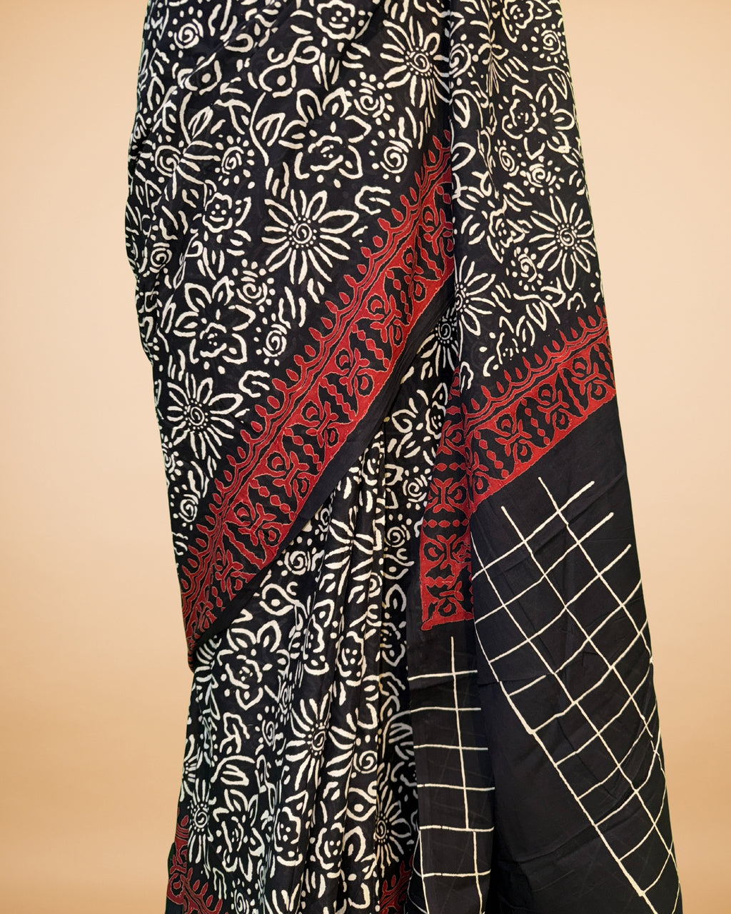Black Cotton Saree with Allover Floral Print