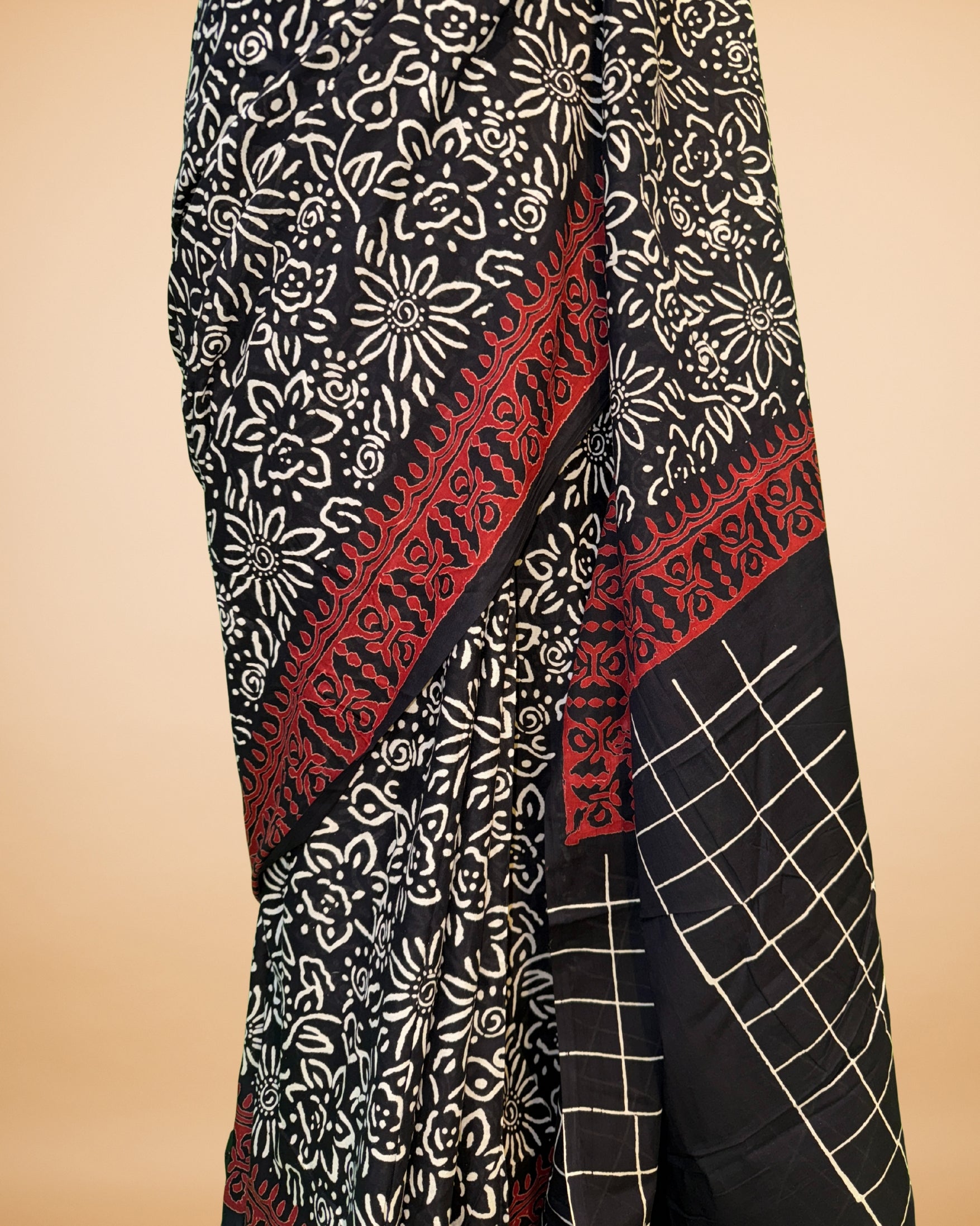 Black Cotton Saree with Allover Floral Print