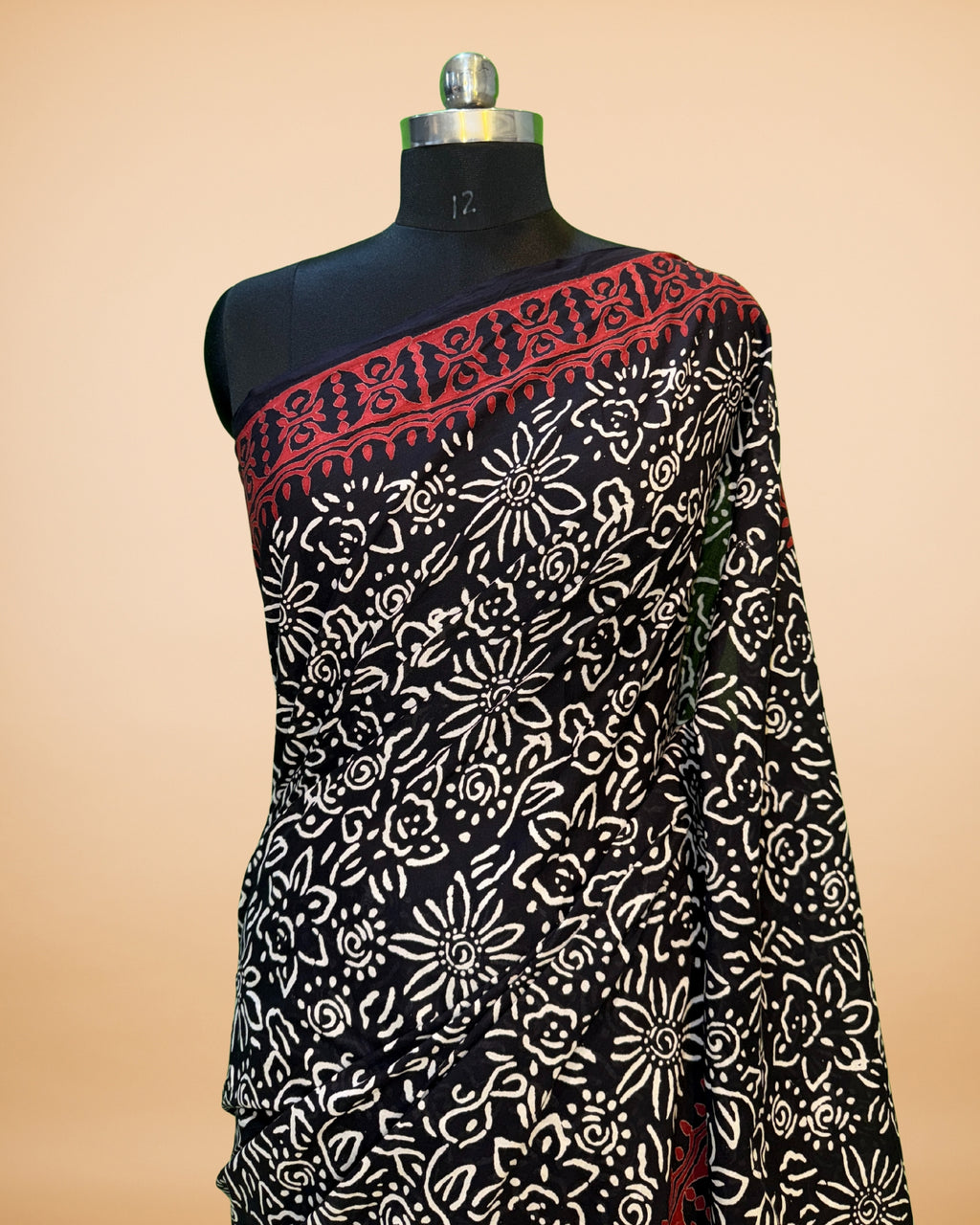 Black Cotton Saree with Allover Floral Print