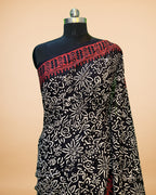 Black Cotton Saree with Allover Floral Print