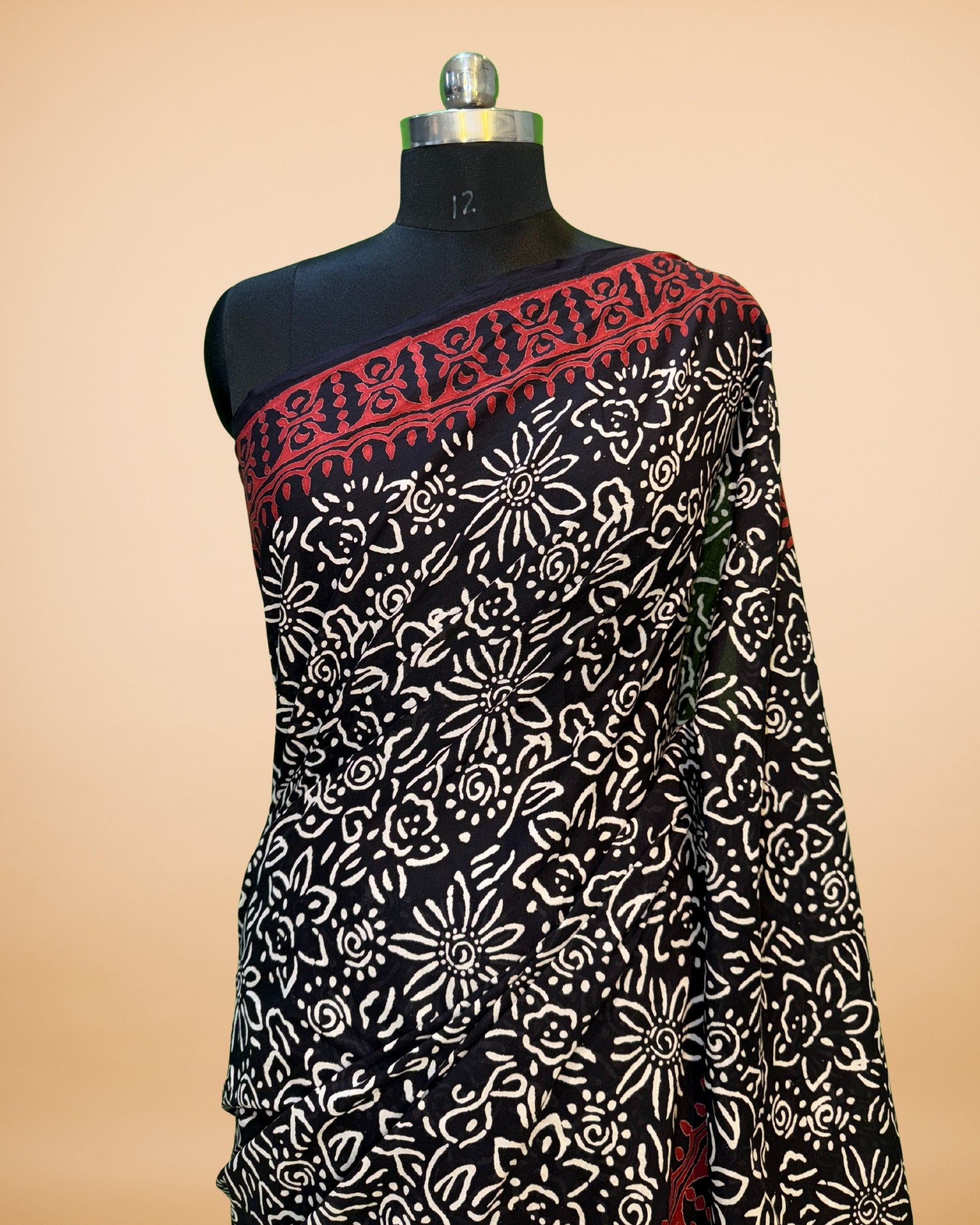 Black Cotton Saree with Allover Floral Print