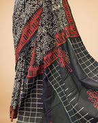 Black Cotton Saree with Allover Floral Print