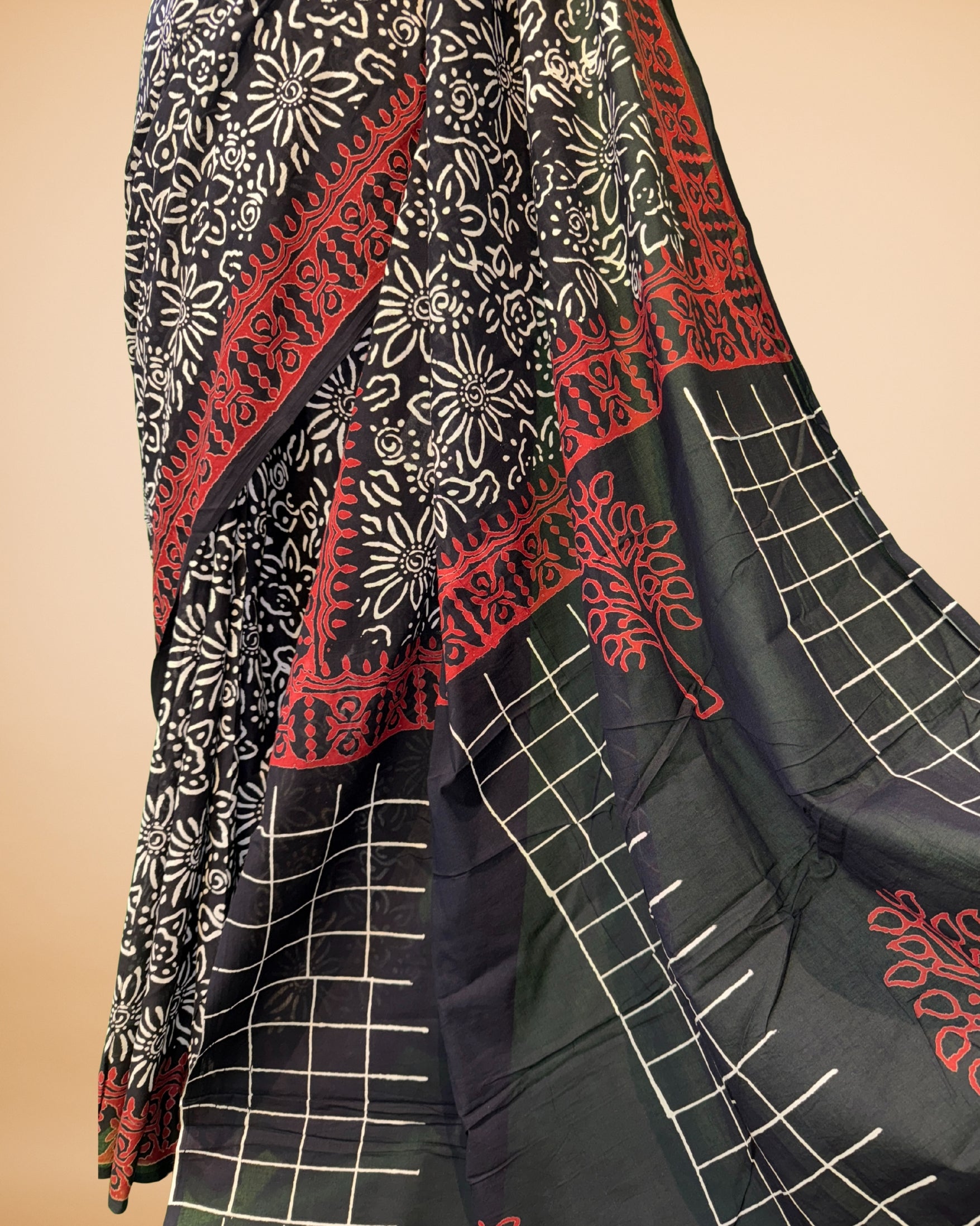 Black Cotton Saree with Allover Floral Print