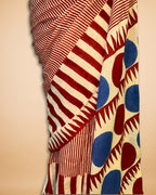 Red & Cream Muslin-Cotton Saree with Stripes and Dot Print Pallu