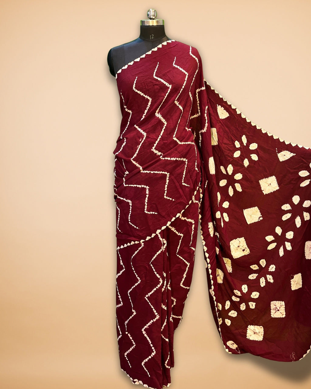 Maroon Bandhej Modal Silk Saree with Bandhani Pallu