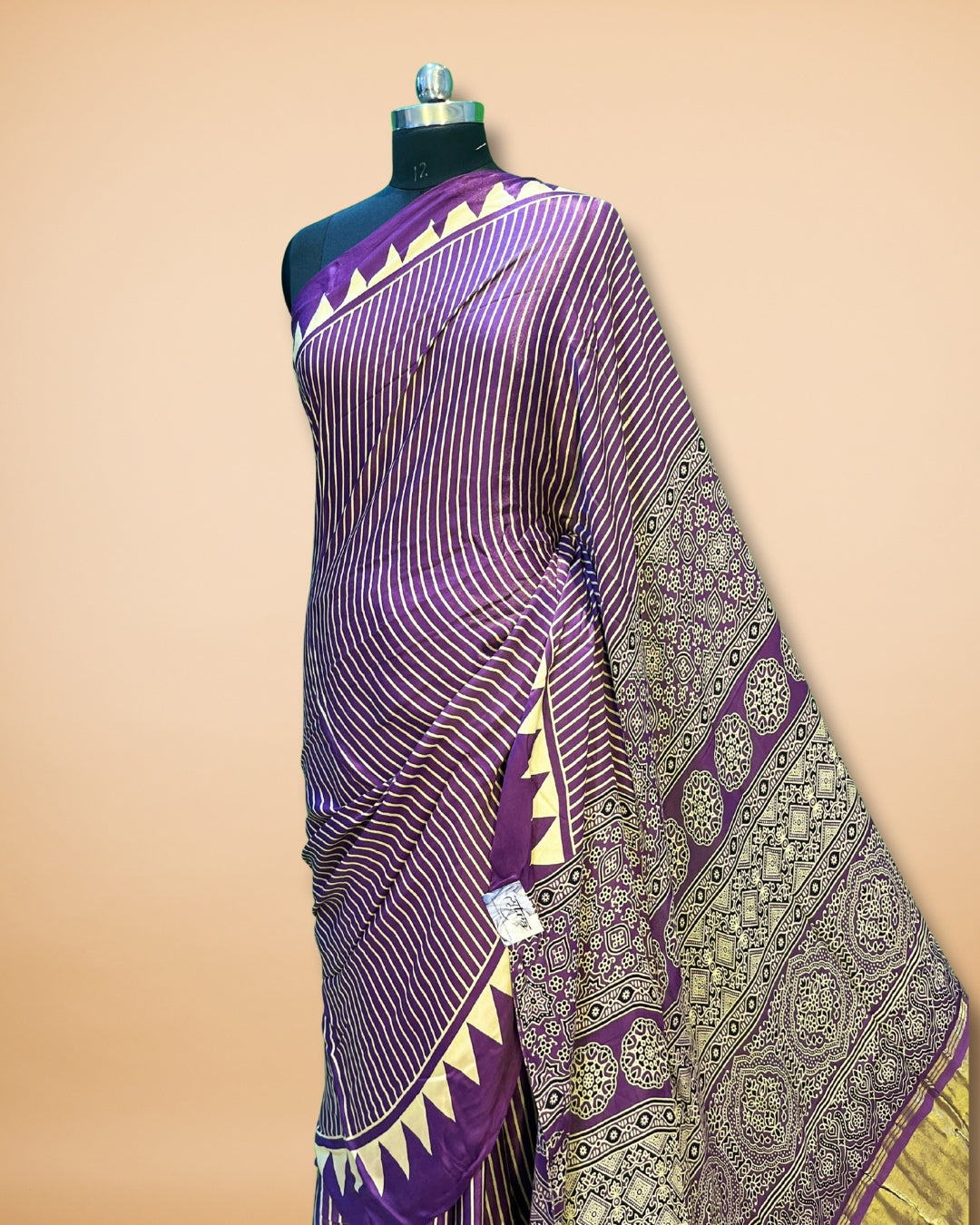 Purple Modal Silk Saree with Ajrak Pallu & Lagdi Patta