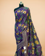 Purple Soft Cotton Saree with Floral Katha Work