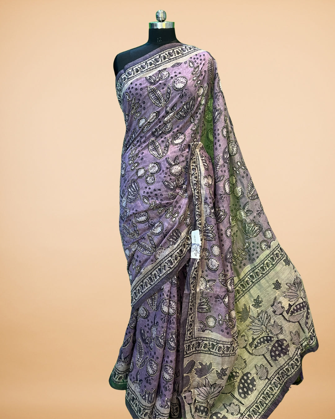 Purple Cotton Saree with Katha Work