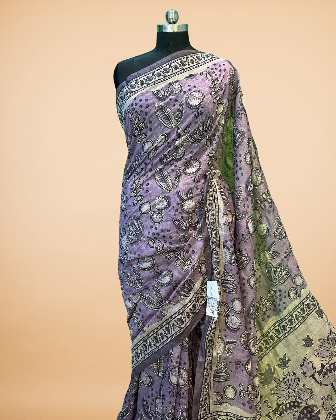 Purple Cotton Saree with Katha Work