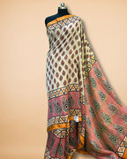Cream Chanderi Silk Saree with Handblock Print