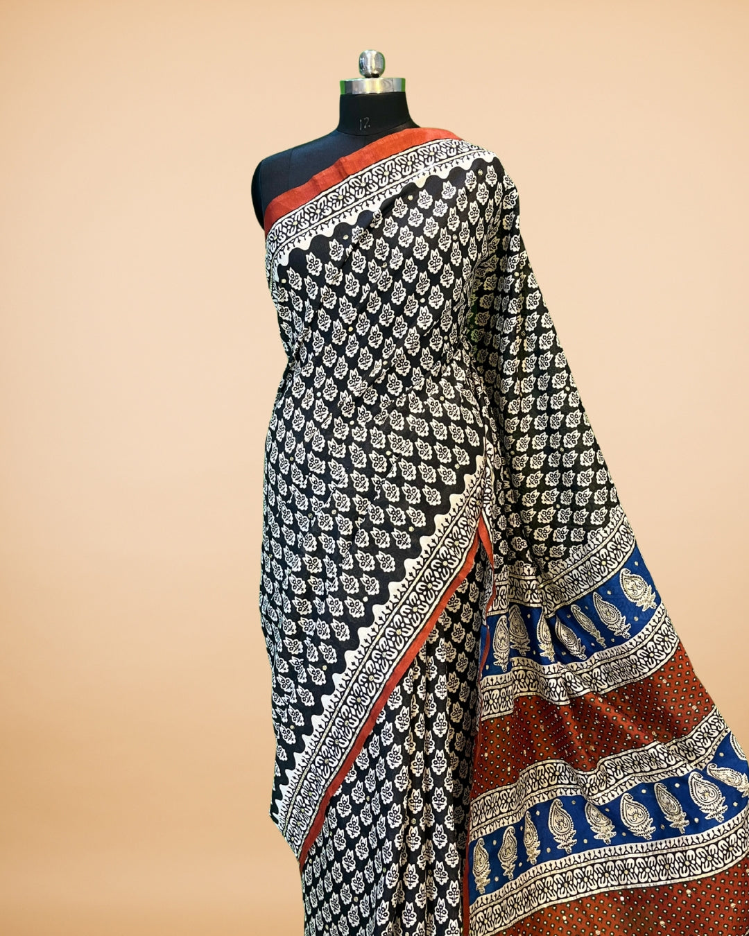 Blue-Brown Chanderi Silk Saree with Allover Sequin Work