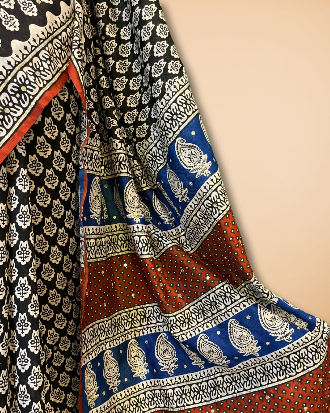 Blue-Brown Chanderi Silk Saree with Allover Sequin Work
