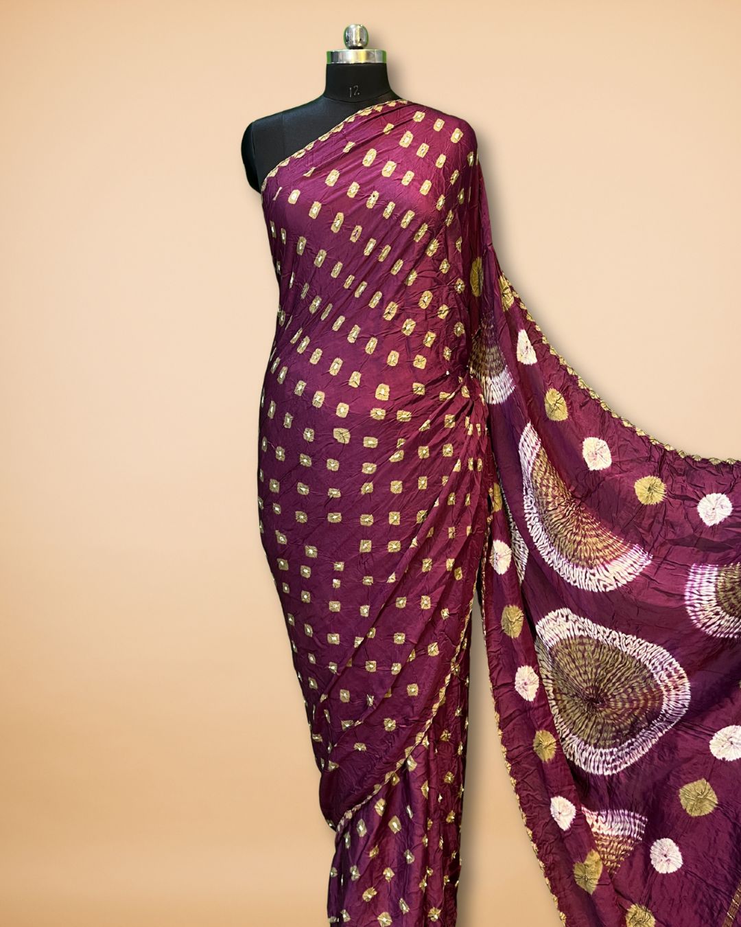 Purple Wine Bandhej Modal Silk Saree with Lagdi Patta Pallu