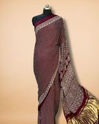 Maroon Modal Silk Saree with Ajrak Pallu & Lagdi Patta