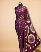 Purple Wine Bandhej Modal Silk Saree with Lagdi Patta Pallu
