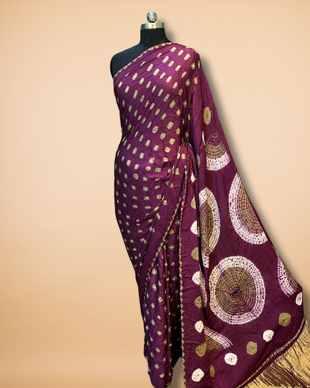 Purple Wine Bandhej Modal Silk Saree with Lagdi Patta Pallu