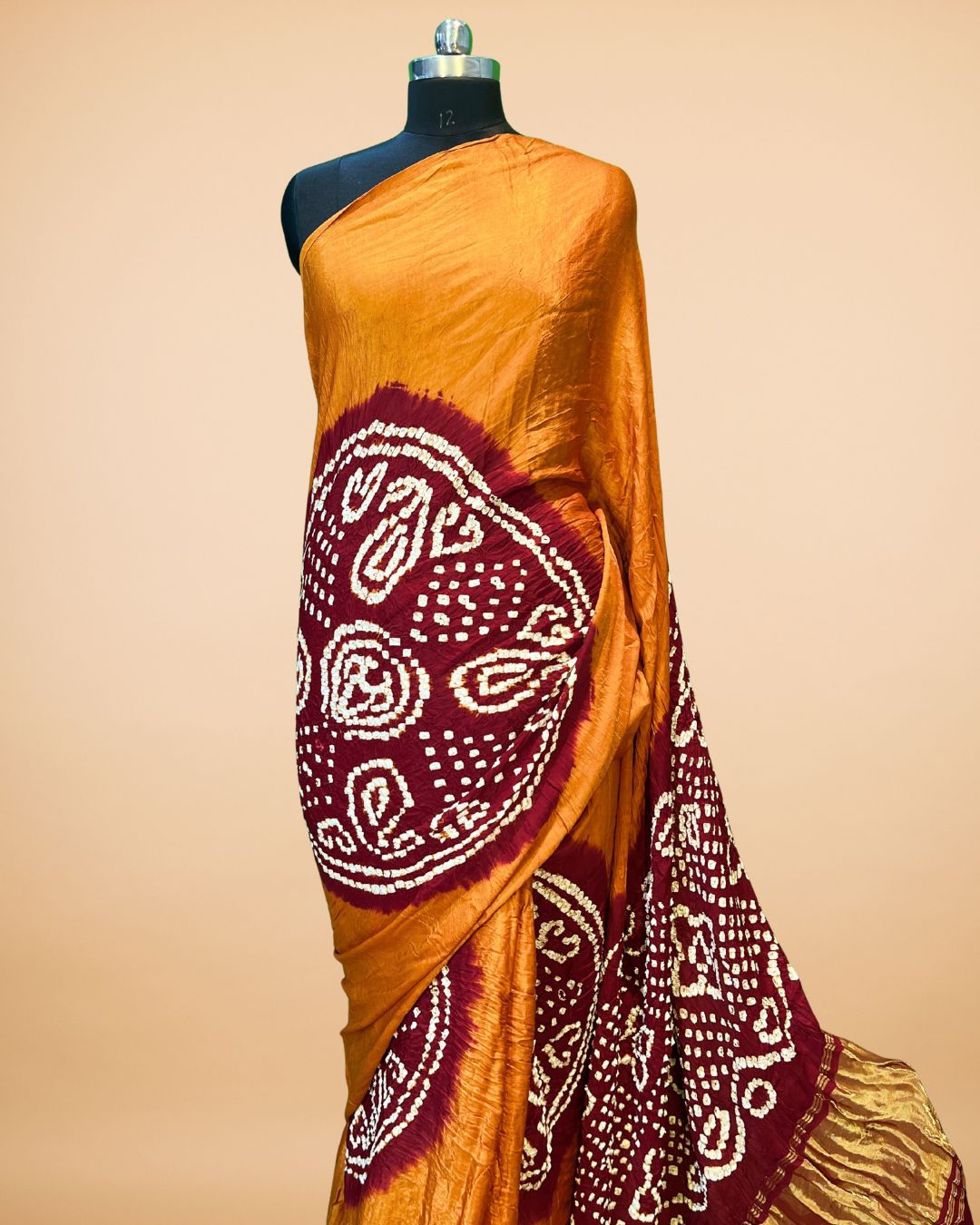 Orange Bandhej Modal Silk Saree with Lagdi Patta Pallu