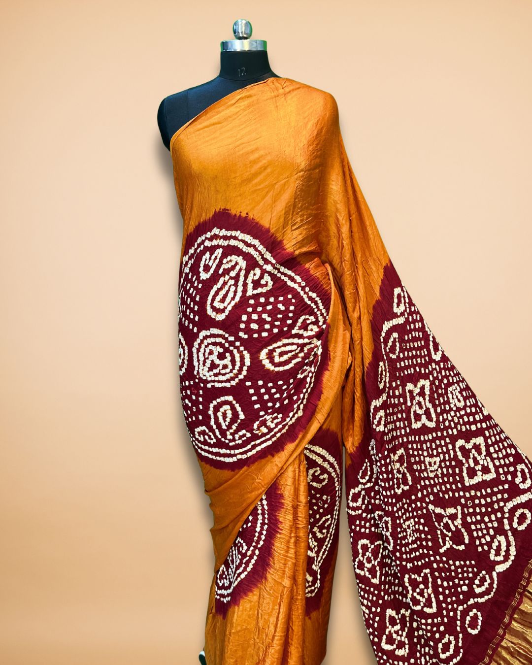 Orange Bandhej Modal Silk Saree with Lagdi Patta Pallu